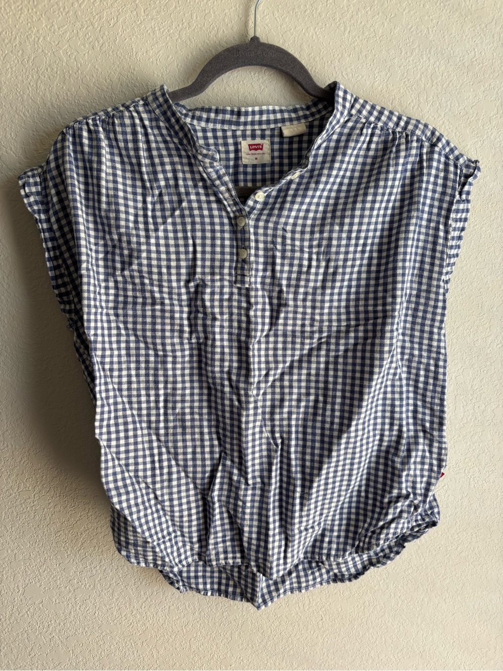 Levi's Blue & White Gingham Cap-Sleeve Henley